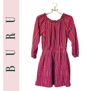NWOT Buru On and Off the Shoulder Multi-Striped Mini Dress Size L